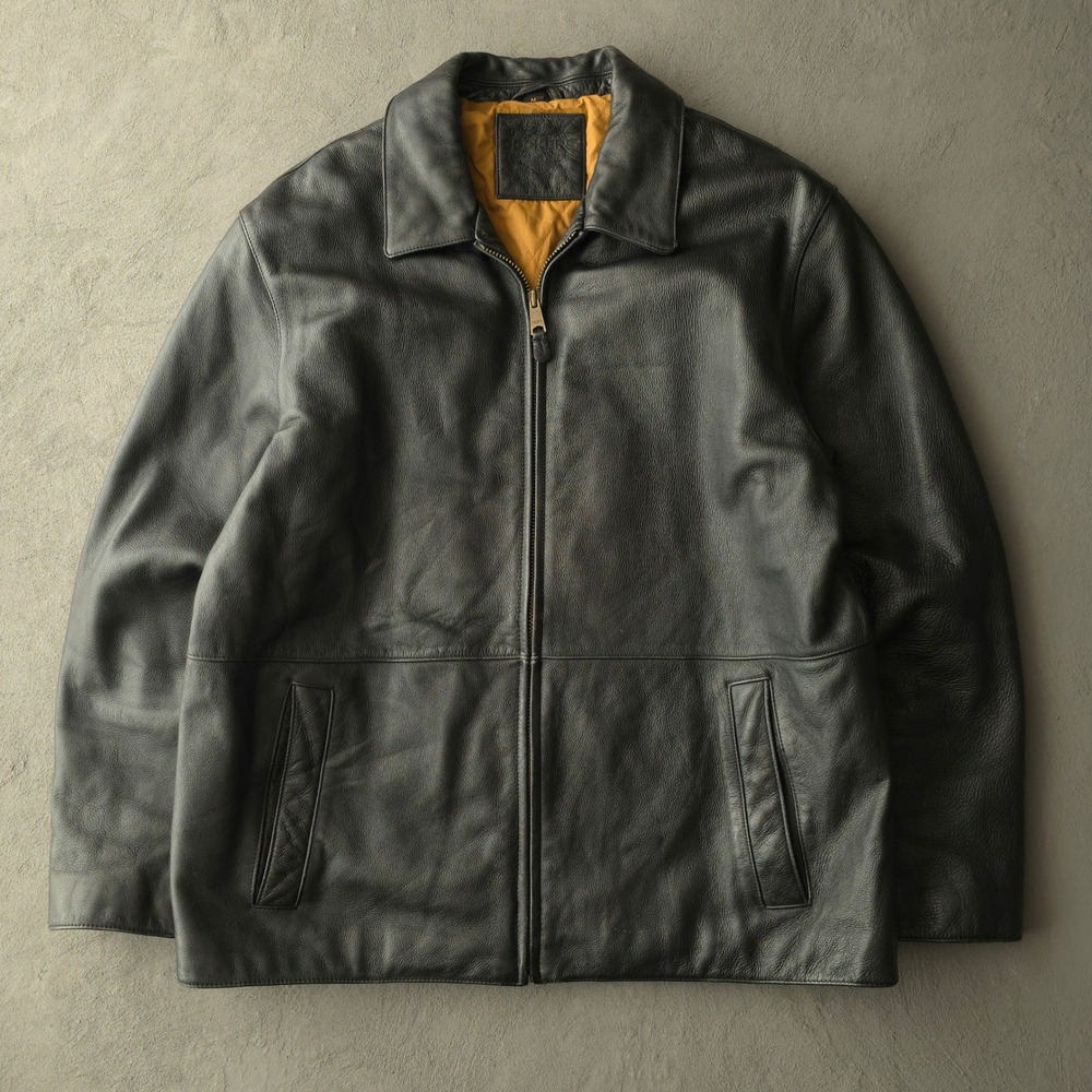 Vintage 90s Dockers Black Leather Jacket Size M Quilted Lining Full Zip